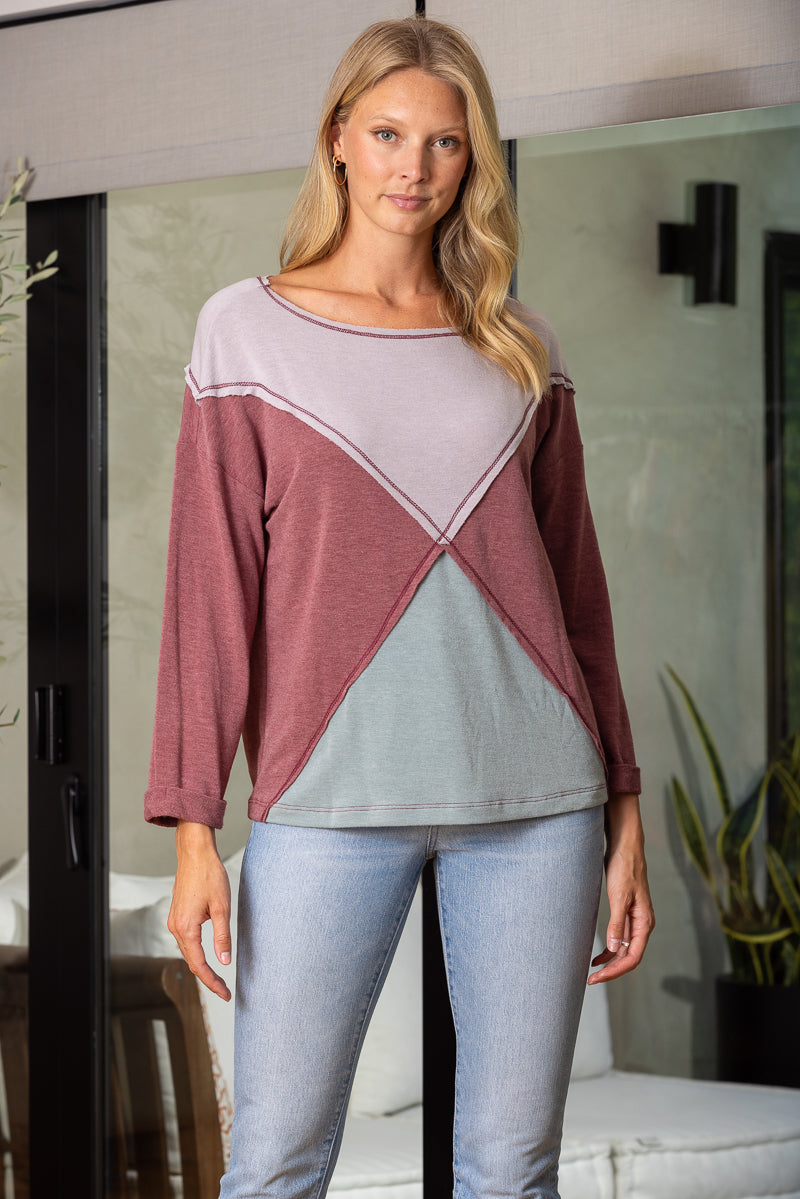 COLORBLOCK  DROP SHOULDER KNIT LONG SLEEVES TOP TY3230SA