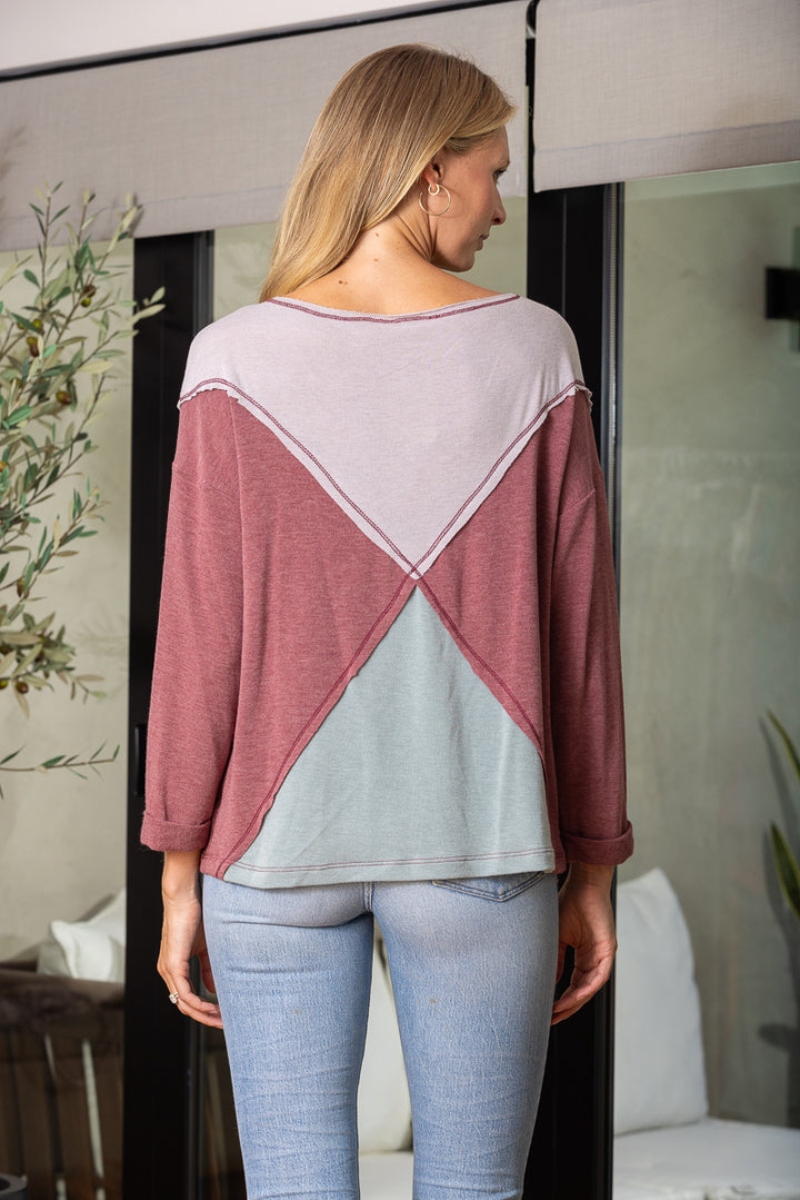 COLORBLOCK  DROP SHOULDER KNIT LONG SLEEVES TOP TY3230SA