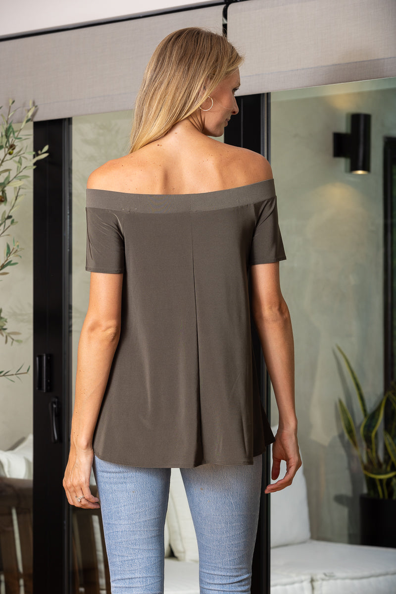 OLIVE OFF-SHOULDER SHORT SLEEVE TOP B5681