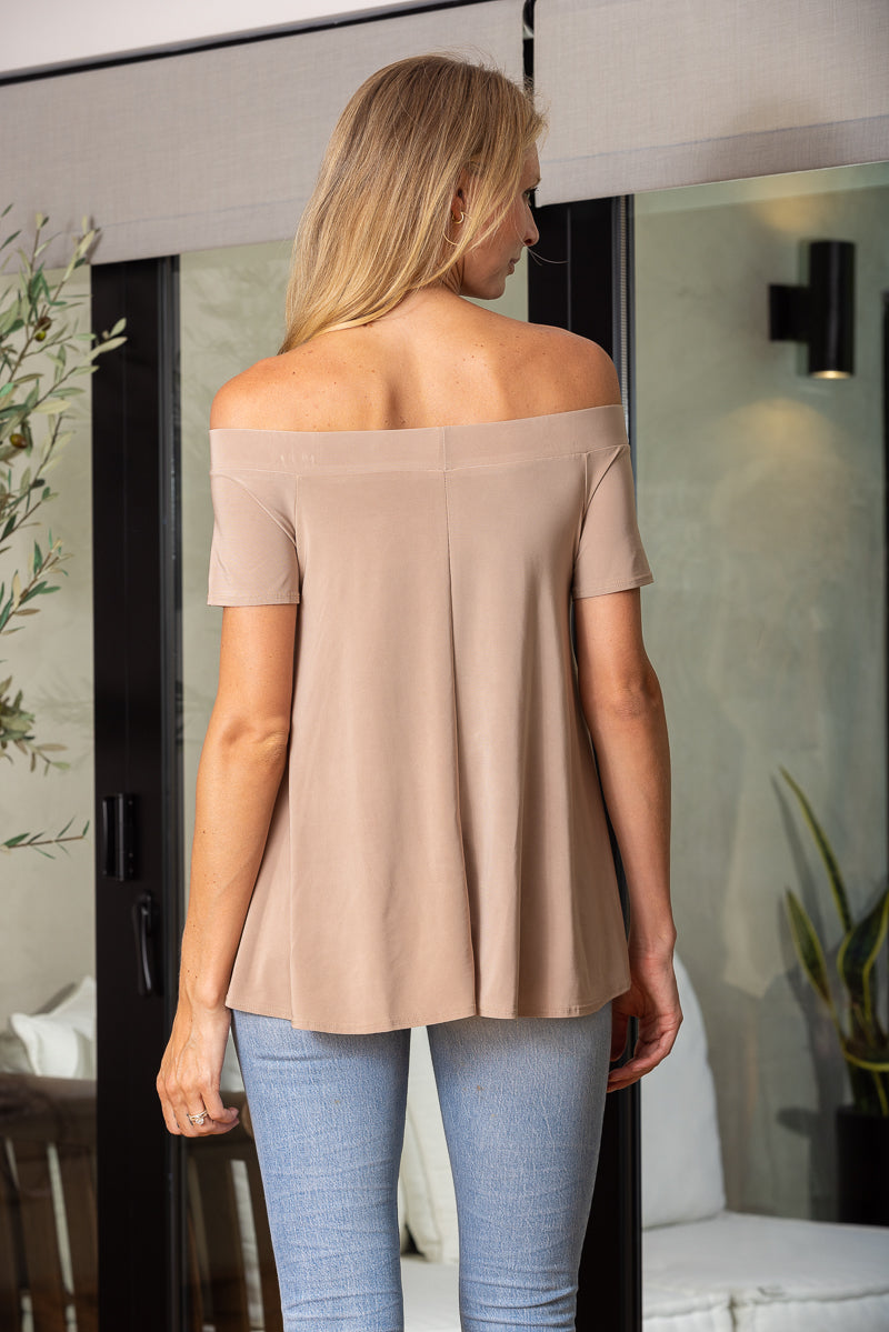 BEIGE OFF-SHOULDER SHORT SLEEVE TOP B5681