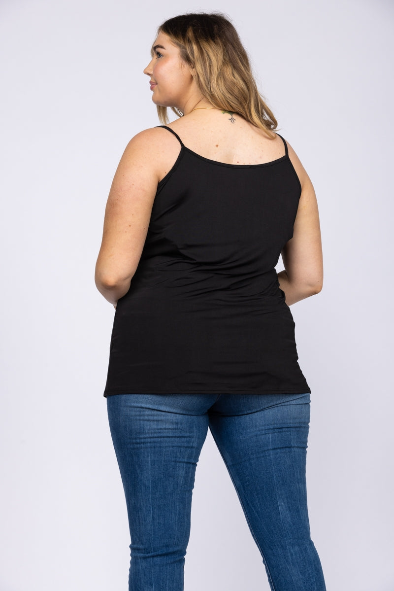 BLACK SATIN LACEY V-NECK SPAGHETTI STRAP PLUS SIZE TOP-T6588P