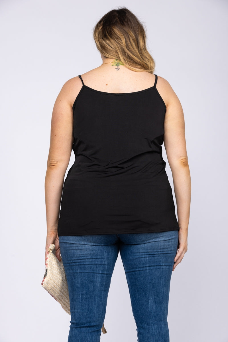 BLACK SATIN LACEY V-NECK SPAGHETTI STRAP PLUS SIZE TOP-T6588P