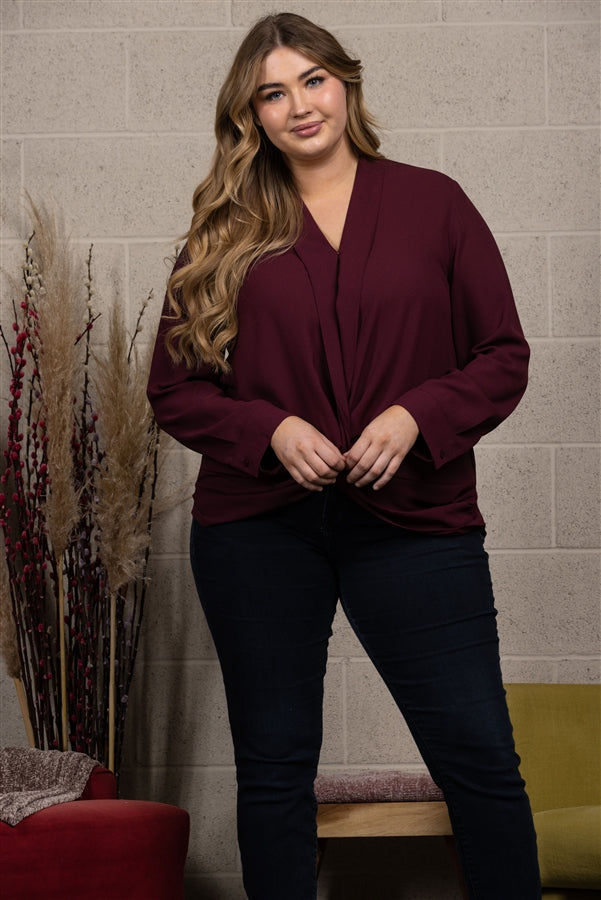 FRONT WRAP PLUS SIZE TOP BLOUSE-C13257PL