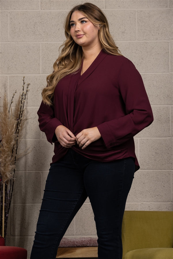 FRONT WRAP PLUS SIZE TOP BLOUSE-C13257PL