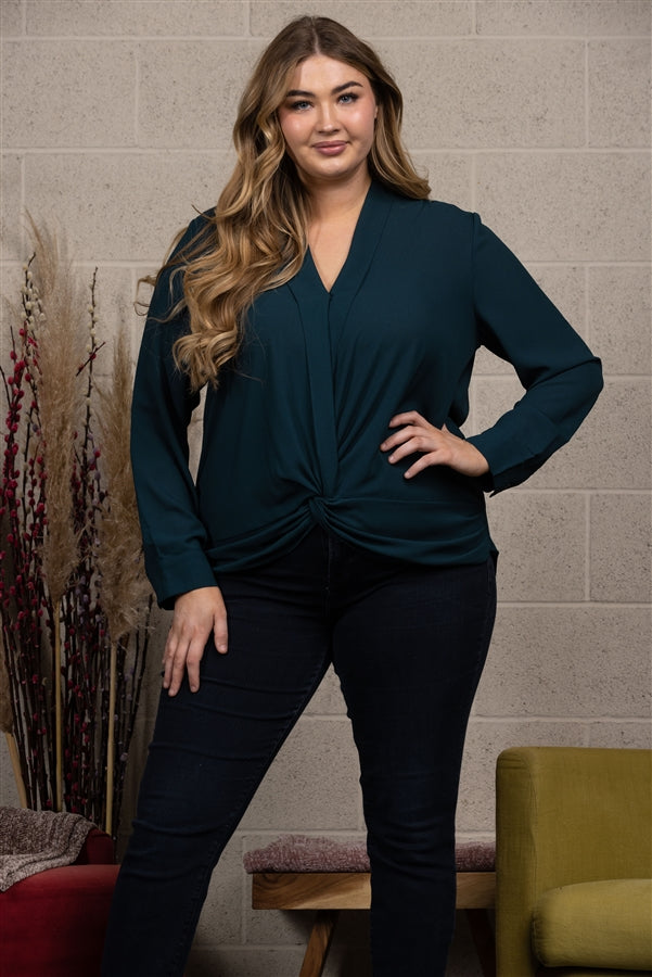 FRONT WRAP PLUS SIZE TOP BLOUSE-C13257PL