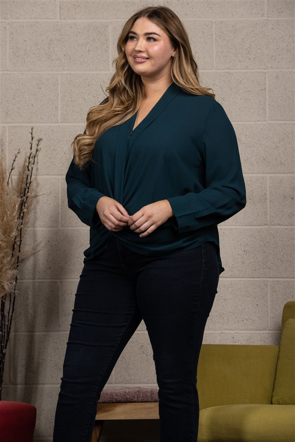 FRONT WRAP PLUS SIZE TOP BLOUSE-C13257PL