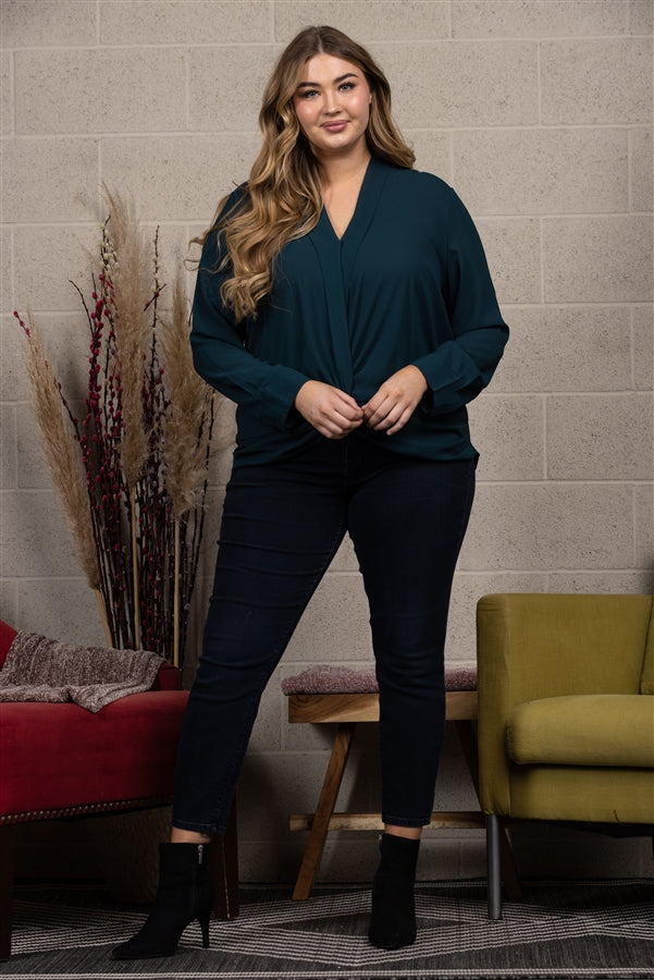 FRONT WRAP PLUS SIZE TOP BLOUSE-C13257PL