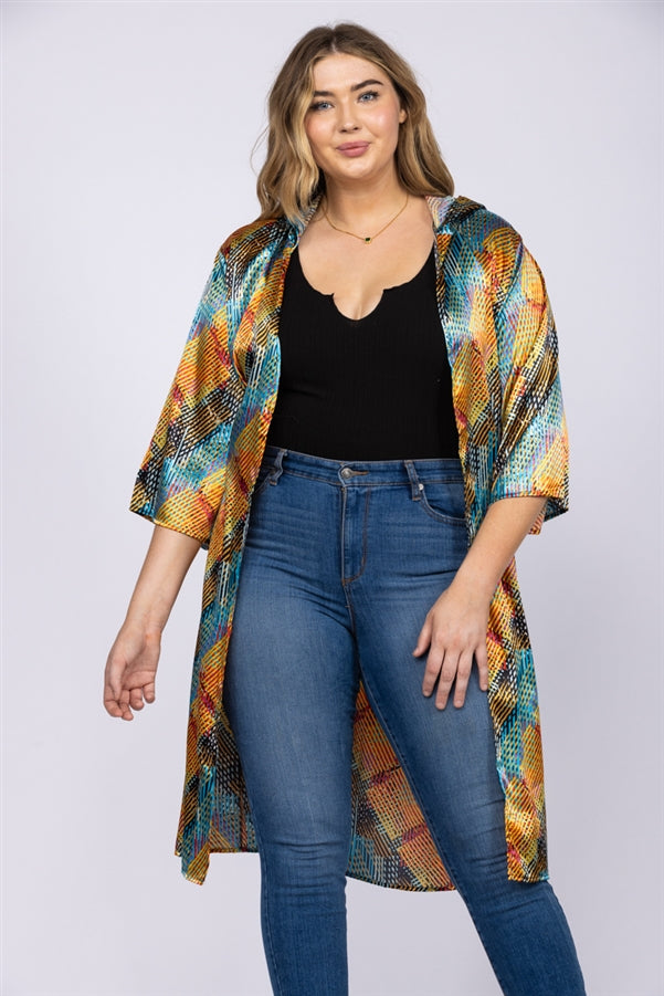 MAUVE PLUS SIZE HOODY COVER-UP CARDIGAN-T6607P