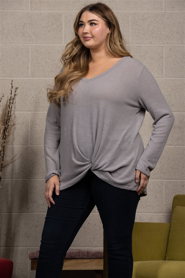 GREY FRONT KNOT PLUS SIZE TOP-T8823PL