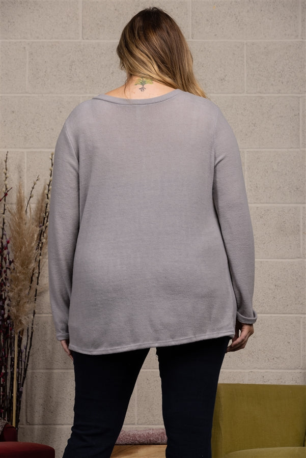 GREY FRONT KNOT PLUS SIZE TOP-T8823PL