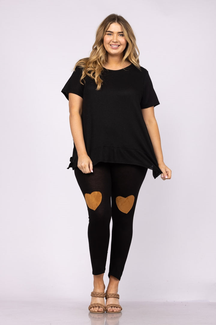 BLACK W/ HEART SUEDE PATCHES  PLUS SIZE LEGGING  CP43329