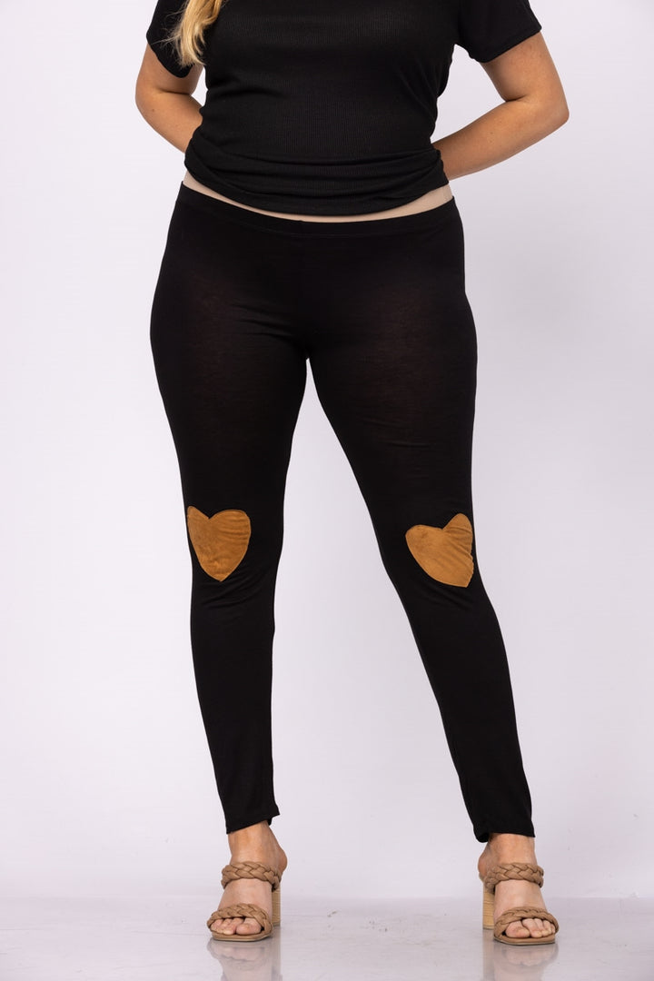 BLACK W/ HEART SUEDE PATCHES  PLUS SIZE LEGGING  CP43329