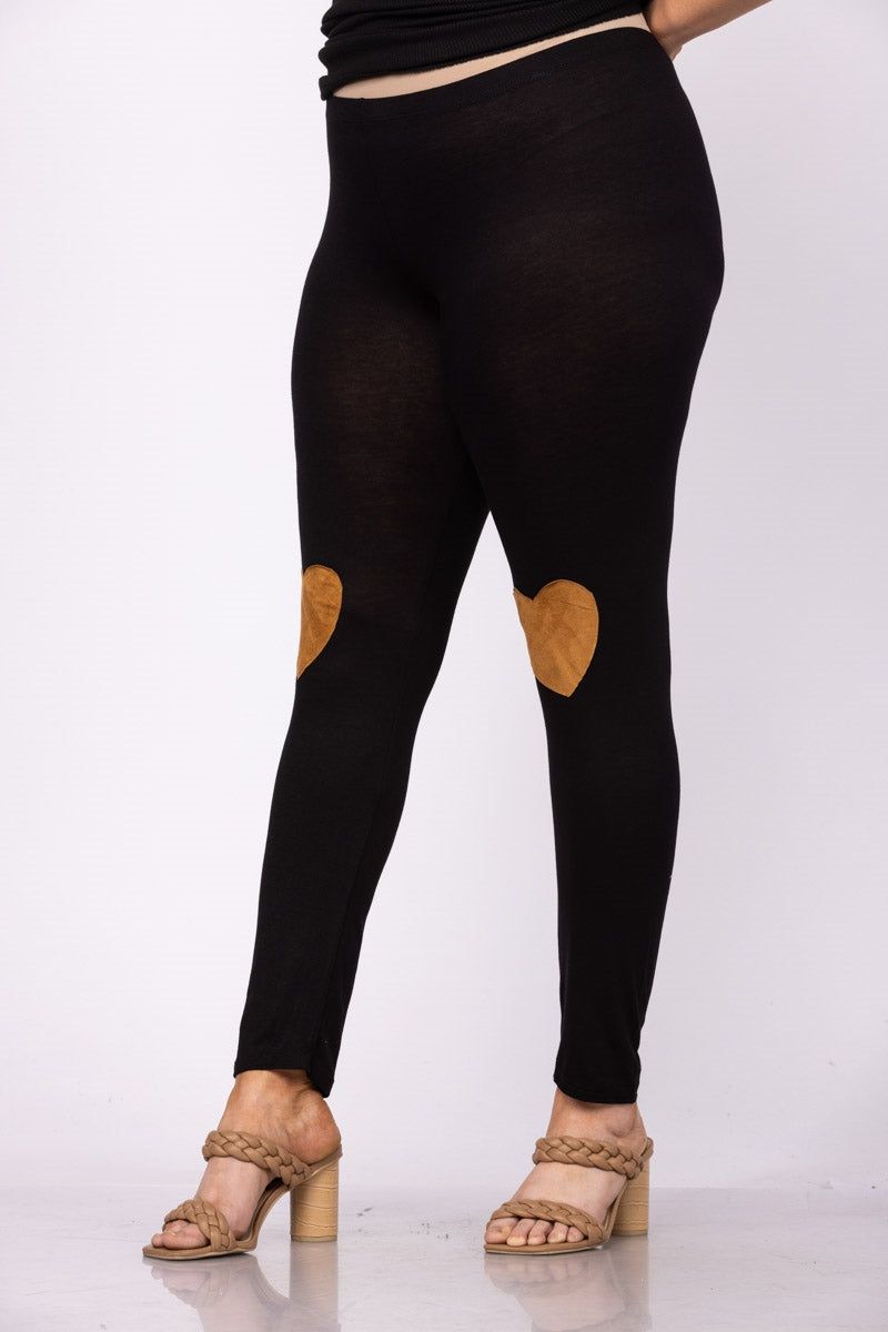 BLACK W/ HEART SUEDE PATCHES  PLUS SIZE LEGGING  CP43329