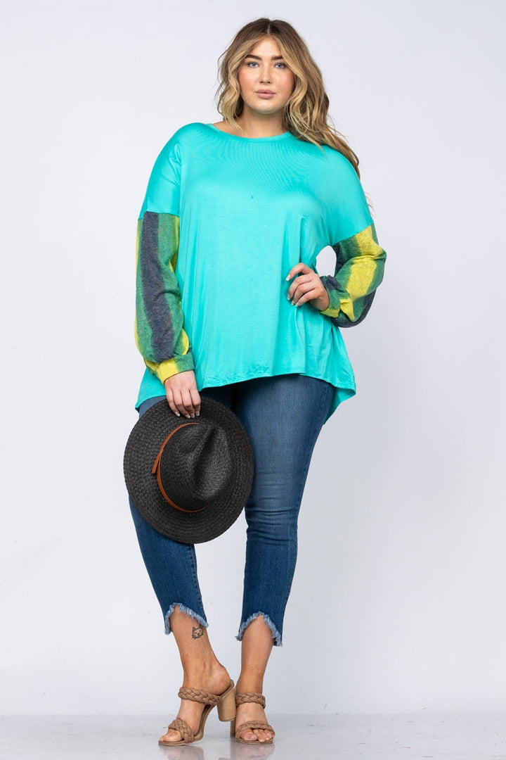 MINT BLUE MULTICOLOR CUFFED SLEEVES-CT43603B