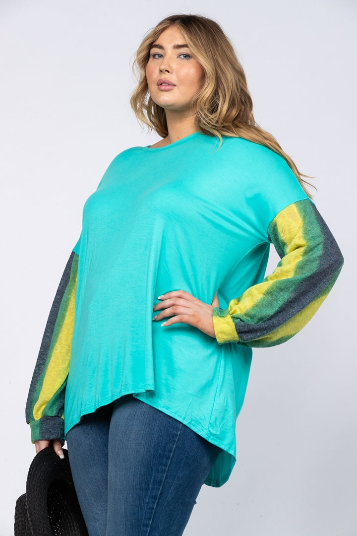 MINT BLUE MULTICOLOR CUFFED SLEEVES-CT43603B