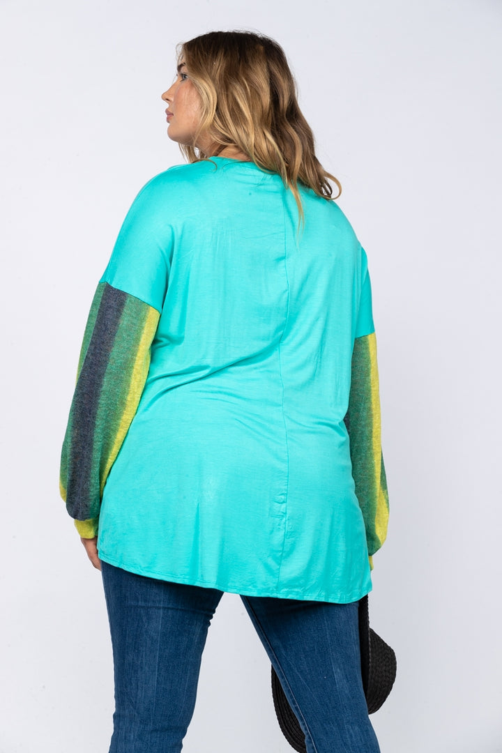 MINT BLUE MULTICOLOR CUFFED SLEEVES-CT43603B