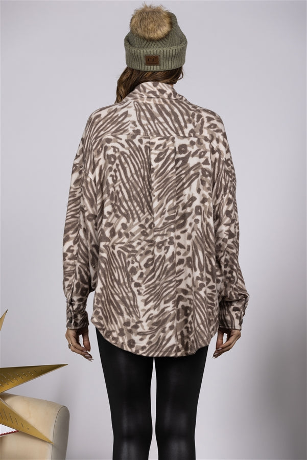 BROWN ANIMAL PRINT HIGH-LOW HEM JACKET JJ8306RF