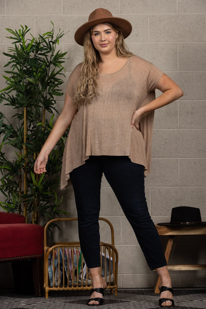 TAUPE OVERSIZE PLUS SIZE TOP PTL11719SA