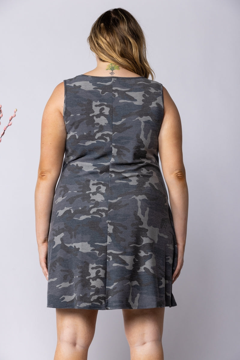 GREY CAMOUFLAGE RPINT PLUS SIZE MINI DRESS-SD1243