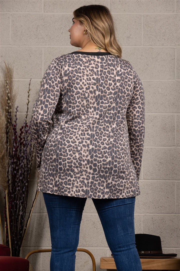 TAUPE ANIMAL PRINT PLUS SIZE TUNIC TOP ET5143-22X (1/1X)