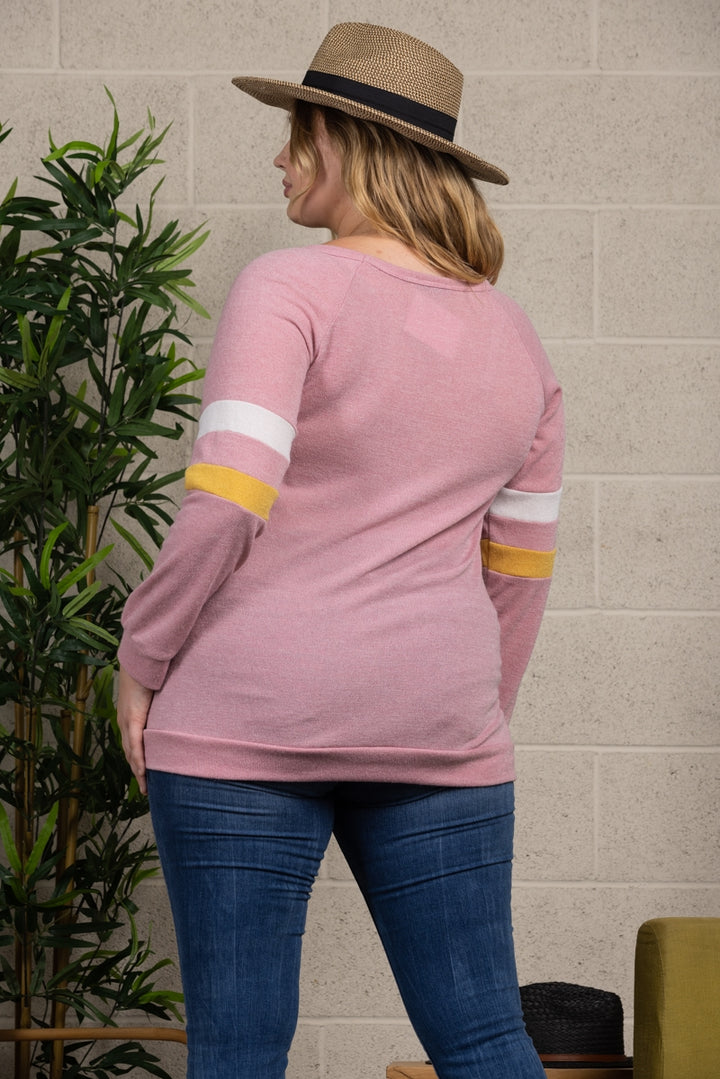 BLUSH PINK LONG SLEEVE PLUS SIZE TOP-ET5119