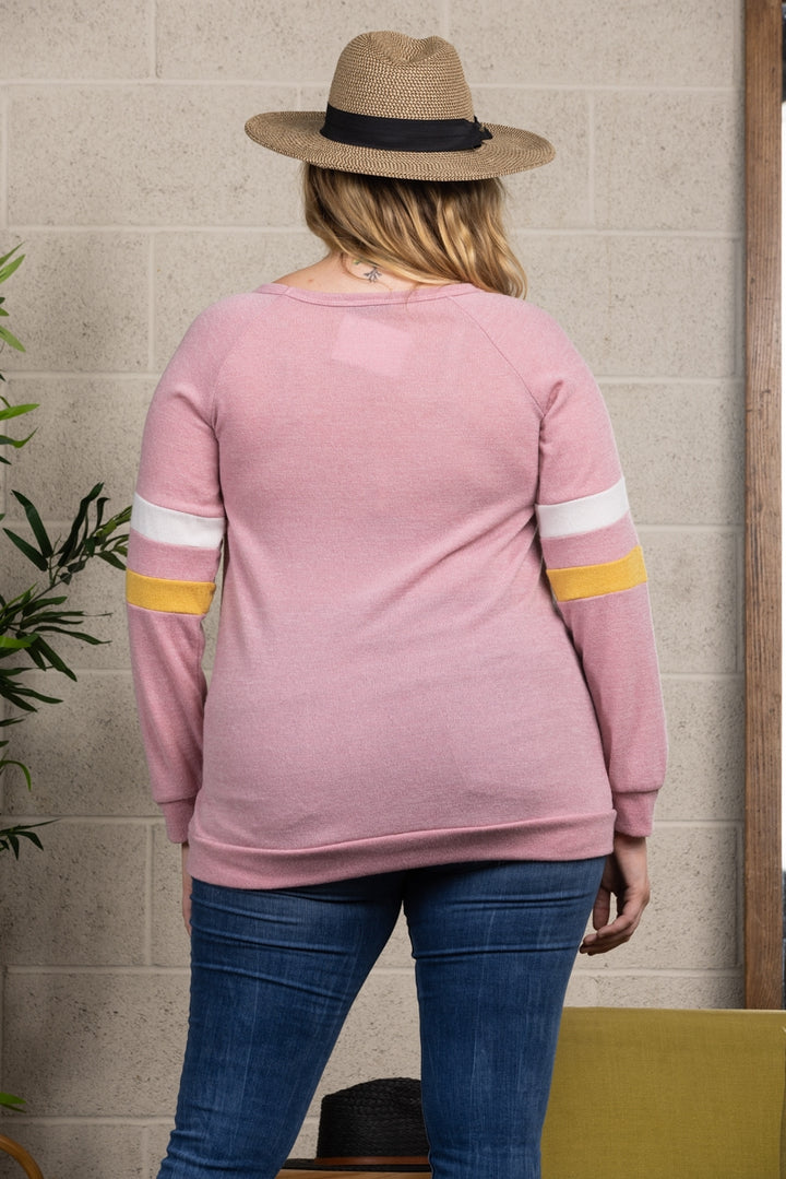 BLUSH PINK LONG SLEEVE PLUS SIZE TOP-ET5119