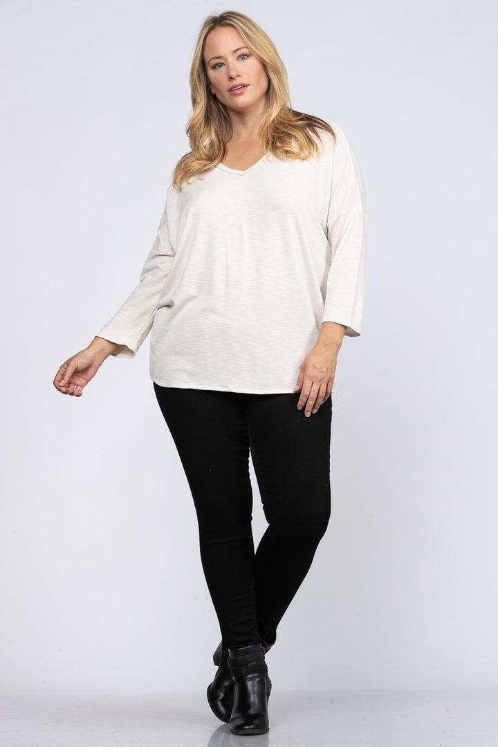 IVORY RACER BACK PRINT CONTRAST SLUB-KNIT PLUS SIZE TOP-B5525X