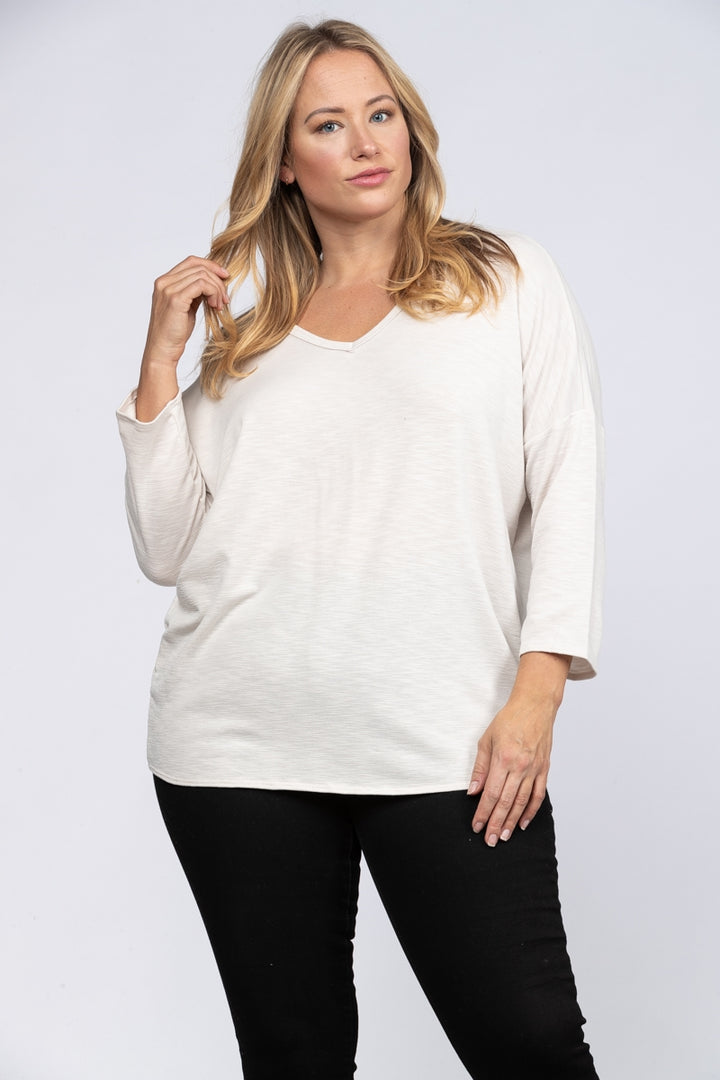 IVORY RACER BACK PRINT CONTRAST SLUB-KNIT PLUS SIZE TOP-B5525X