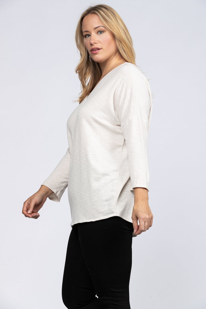 IVORY RACER BACK PRINT CONTRAST SLUB-KNIT PLUS SIZE TOP-B5525X