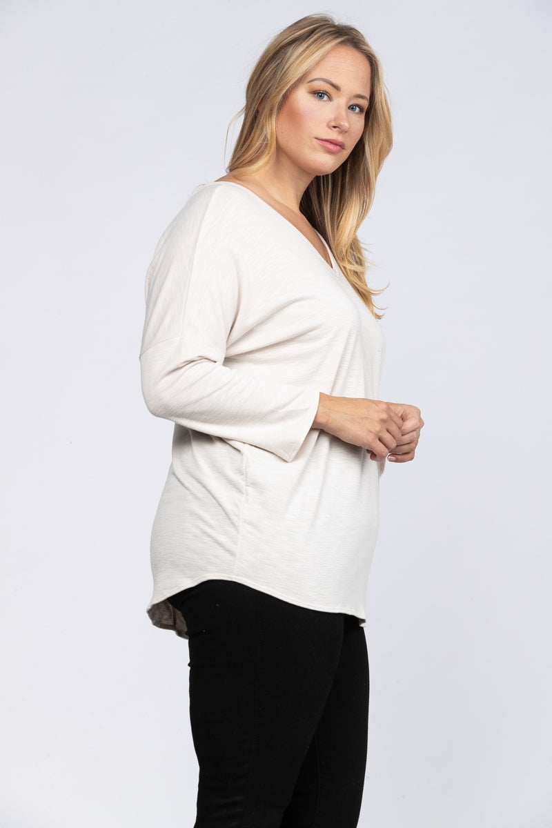 IVORY RACER BACK PRINT CONTRAST SLUB-KNIT PLUS SIZE TOP-B5525X