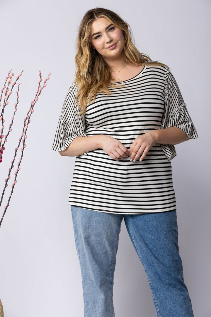 IVORY AND BLACK STRIPES PLUS SIZE TOP ET6228-10X