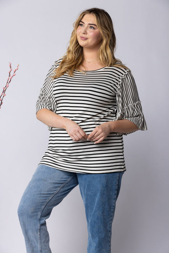 IVORY AND BLACK STRIPES PLUS SIZE TOP ET6228-10X