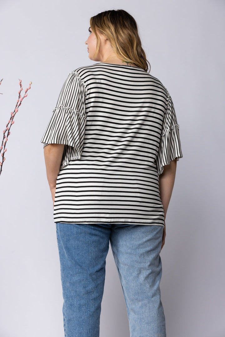 IVORY AND BLACK STRIPES PLUS SIZE TOP ET6228-10X