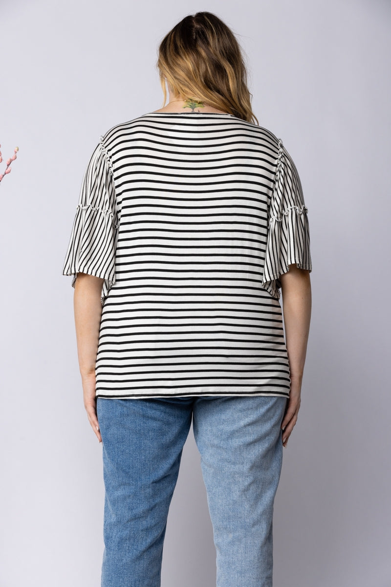 IVORY AND BLACK STRIPES PLUS SIZE TOP ET6228-10X