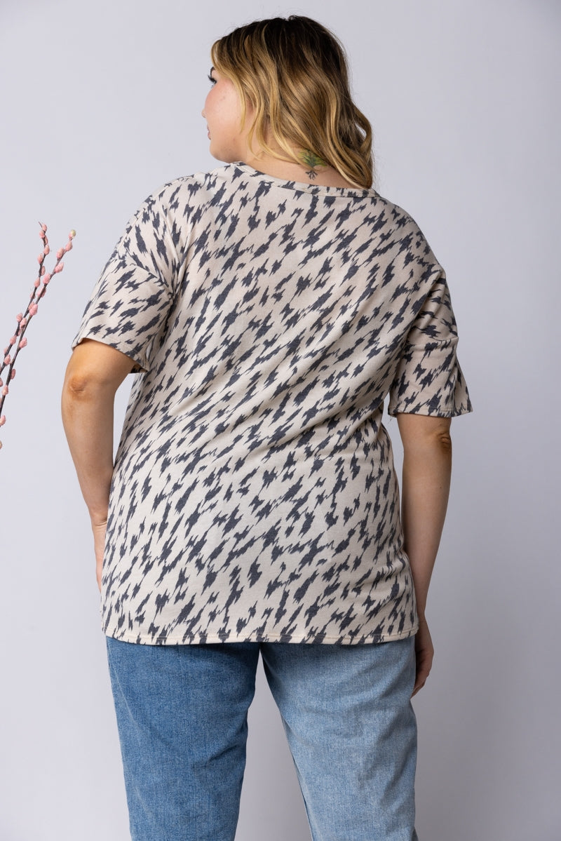 BEIGE CHARCOAL PRINT PLUS SIZE KNIT TOP ST1958-17X