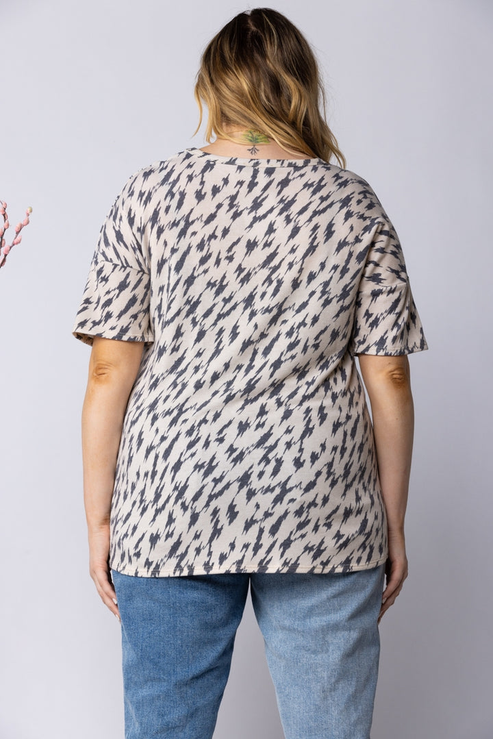 BEIGE CHARCOAL PRINT PLUS SIZE KNIT TOP ST1958-17X