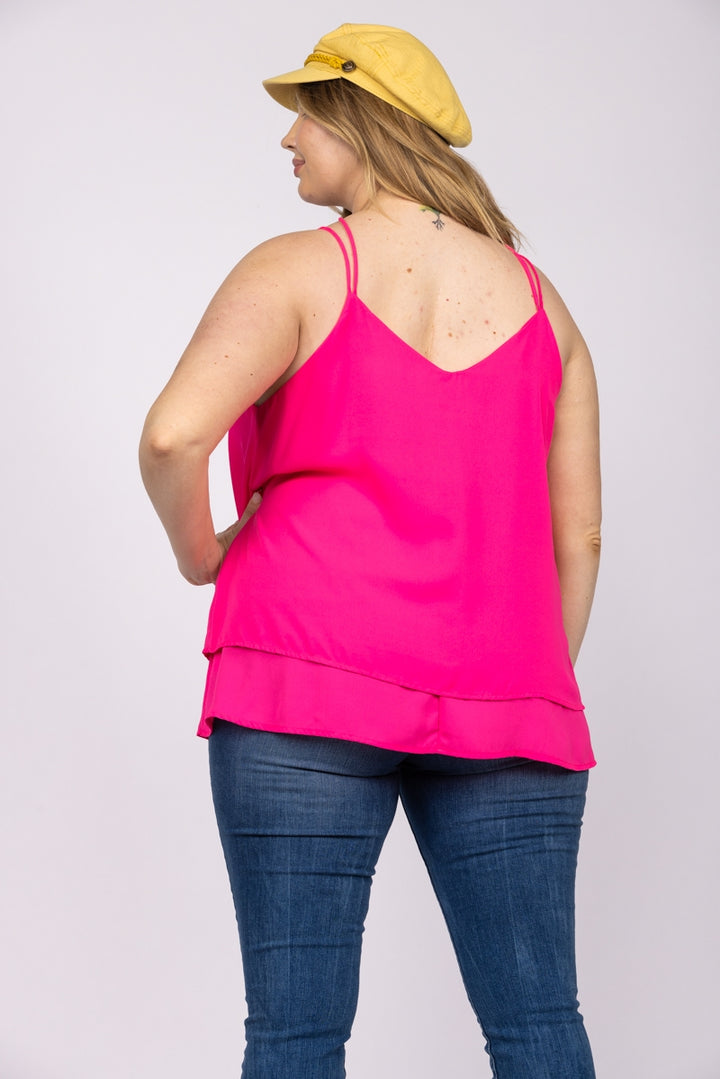 HOT CORAL CHIFFON CRISSCROSS BACK PLUS SIZE TOP-T2510