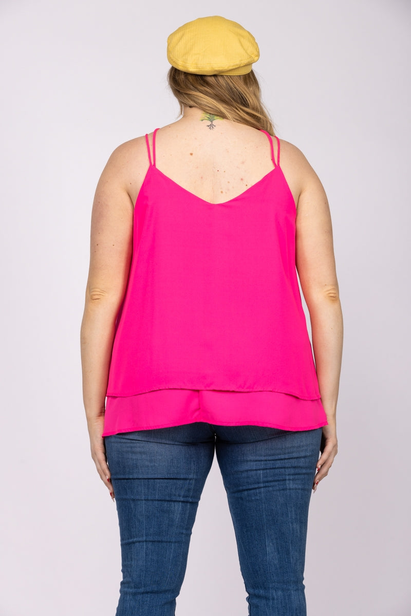 HOT CORAL CHIFFON CRISSCROSS BACK PLUS SIZE TOP-T2510