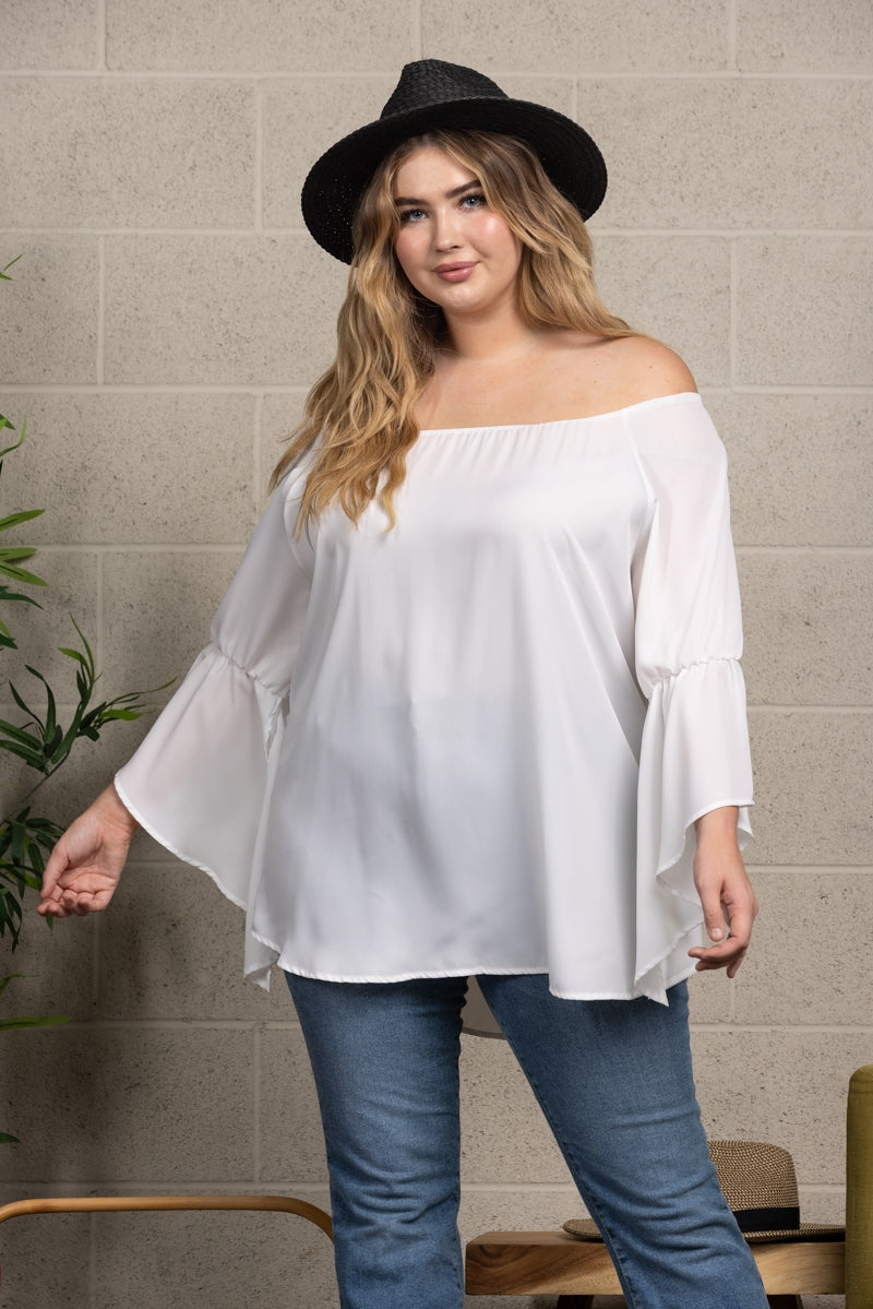 PEARL WHITE OFF SHOULDER WOVEN PLUS SIZE TOP T3108