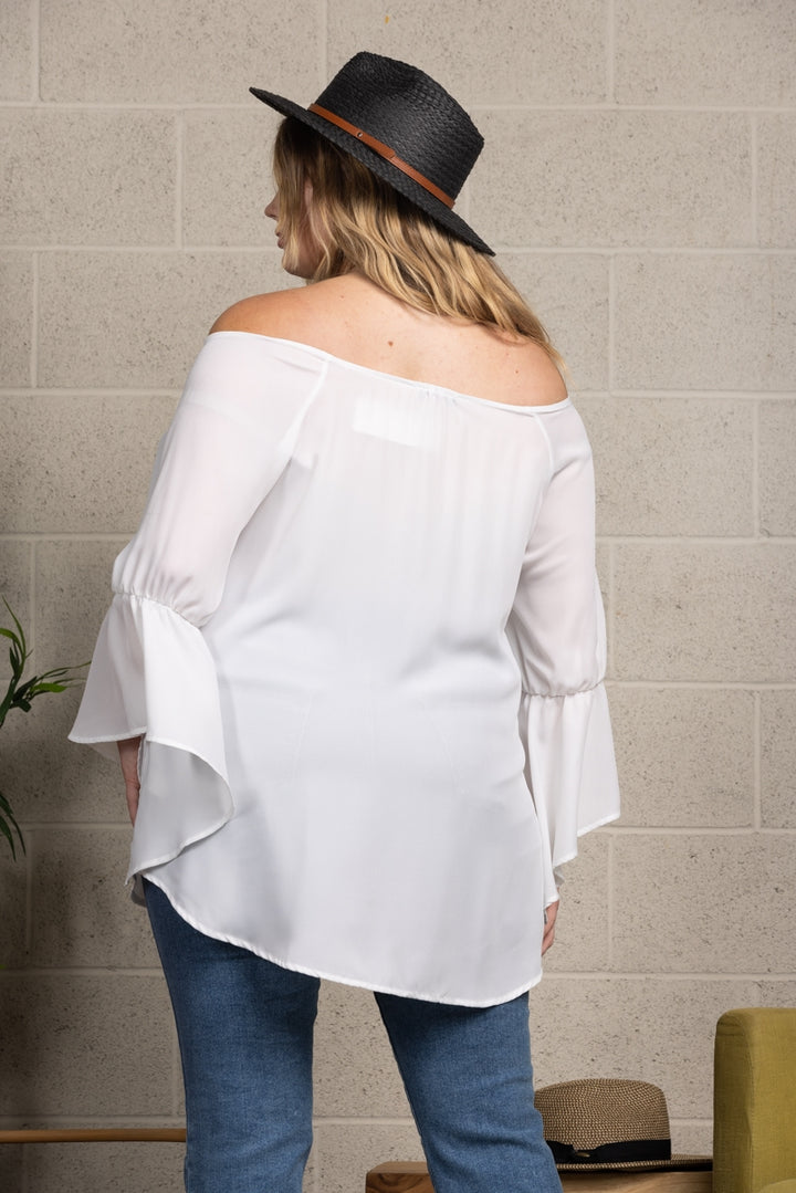 PEARL WHITE OFF SHOULDER WOVEN PLUS SIZE TOP T3108