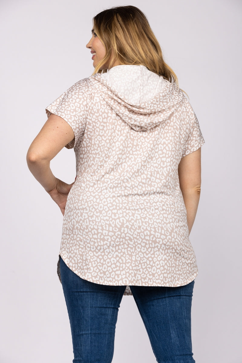 TAUPE CHEETAH PRINT PLUS SIZE HOODIE T2478