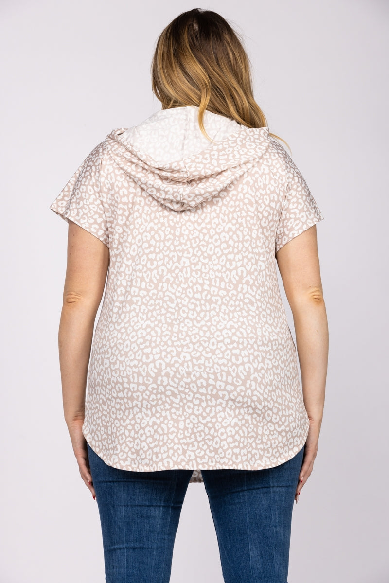 TAUPE CHEETAH PRINT PLUS SIZE HOODIE T2478