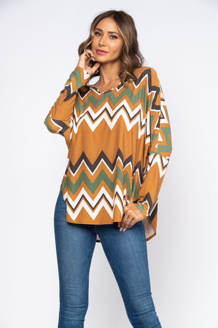 MUSTARD/GREEN ZIGZAG PRINT OVERSIZE TOP -A