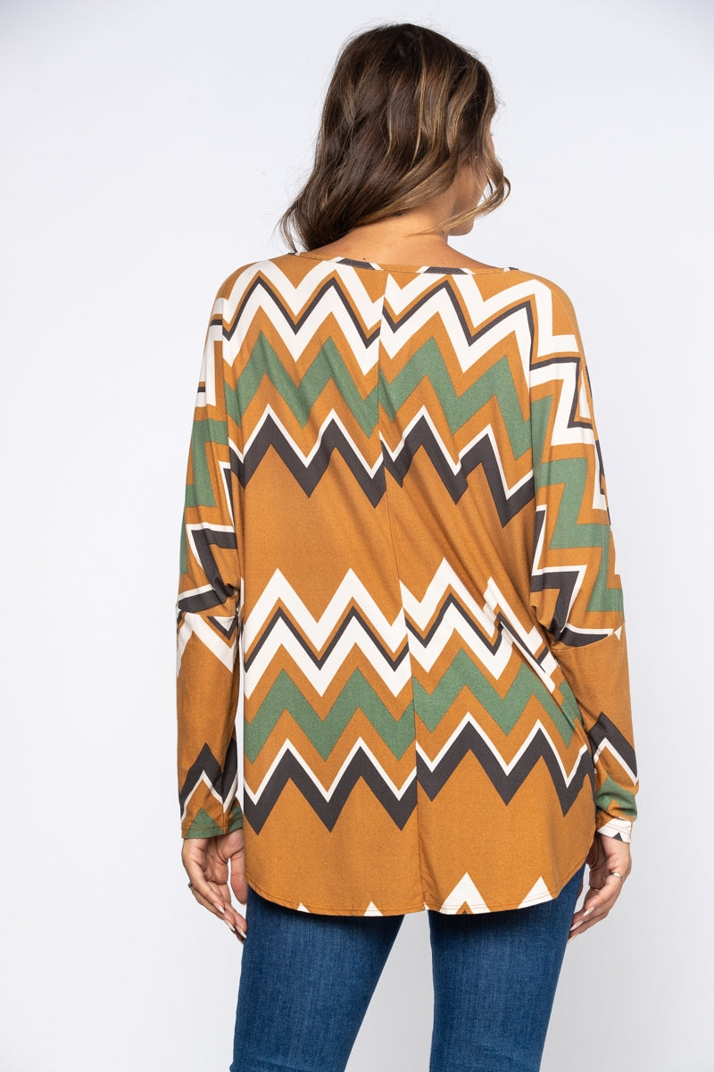 MUSTARD/GREEN ZIGZAG PRINT OVERSIZE TOP -A