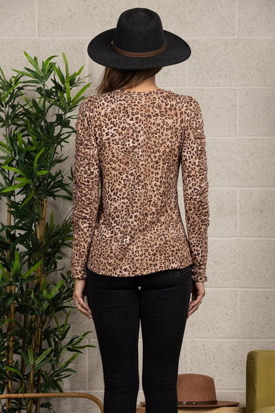 BROWN LEOPARD PRINT LONG SLEEVE KNIT TOP-TJ10413PA