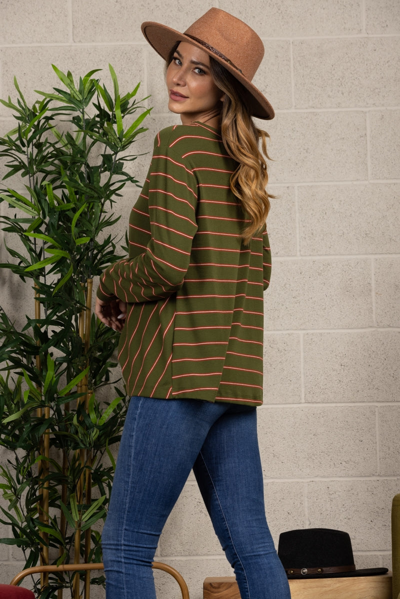 OLIVE STRIPE RELAXED FIT KNOT SEAM TOP TT3047A