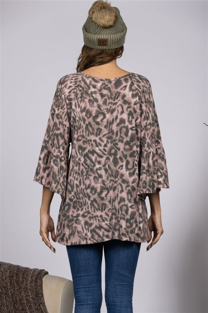 DUSTY PINK ANIMAL PRINT OVERSIZE TUNIC TOP-T1886