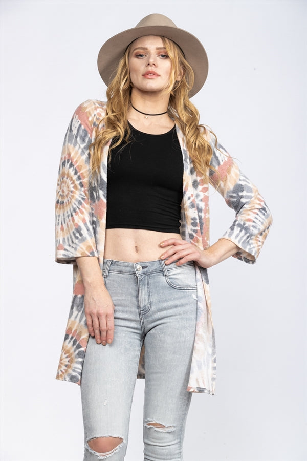 NAVY/IVORY TIE DYE  BRUSHED KNIT CARDIGAN