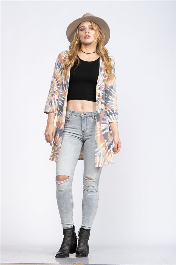 NAVY/IVORY TIE DYE  BRUSHED KNIT CARDIGAN