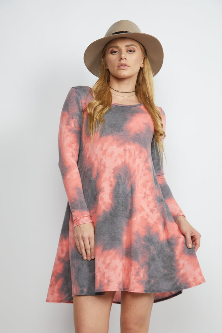 CORAL/CHARCOAL MARBLE MIDI DRESS-VC5005